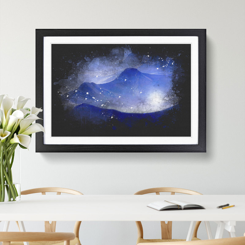 Purple & Blue Mountain Tops Paint Splash - Picture Frame Graphic Art, Black Framed, 62cm H x 87cm W x 2cm D