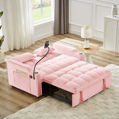 1 canapé-lit pliable polyvalent en 3 longueurs, canapé-lit moderne, canapé-lit en velours, dossier réglable, port USB, cendrier et support pour téléphone pivotant