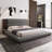 Floor Upholstered Platform Bed With Extended Wood Headboard & Bedside Shelf,No Box Spring Needed-912949082