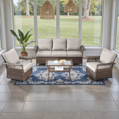 Anferney All-Weather Wicker Outdoor Patio Conversation Sets With Gliding Chair And Coffee Table