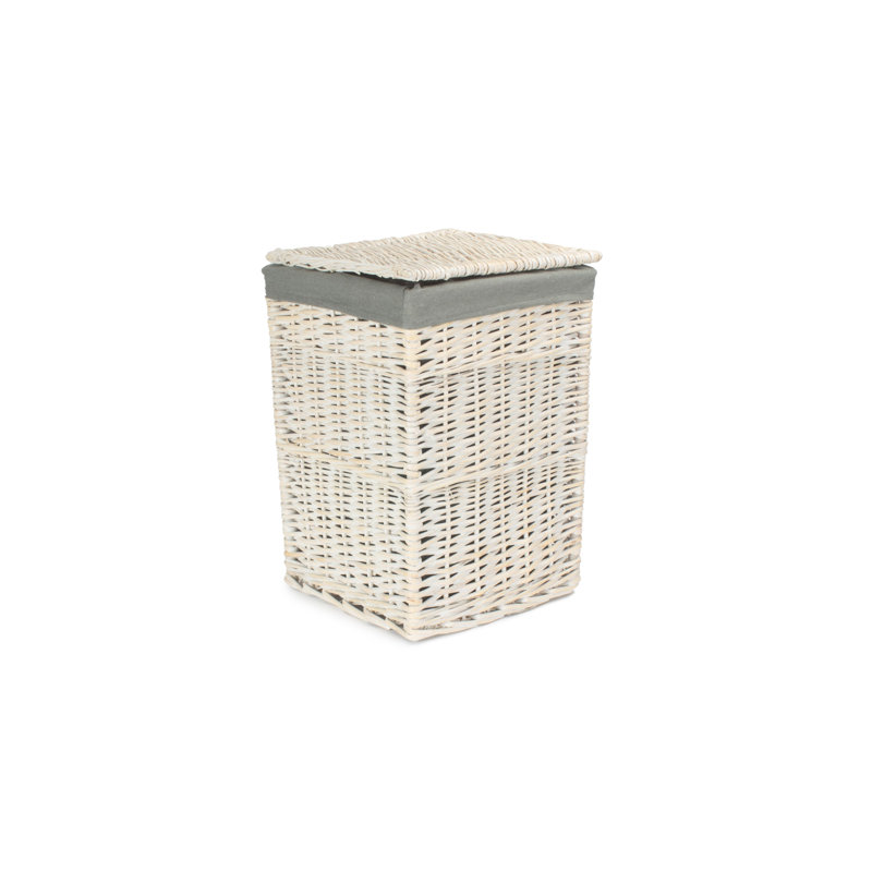 Wicker Square Laundry Basket with Sage Lining, 50cm H x 33cm W x 33cm D, White/Grey