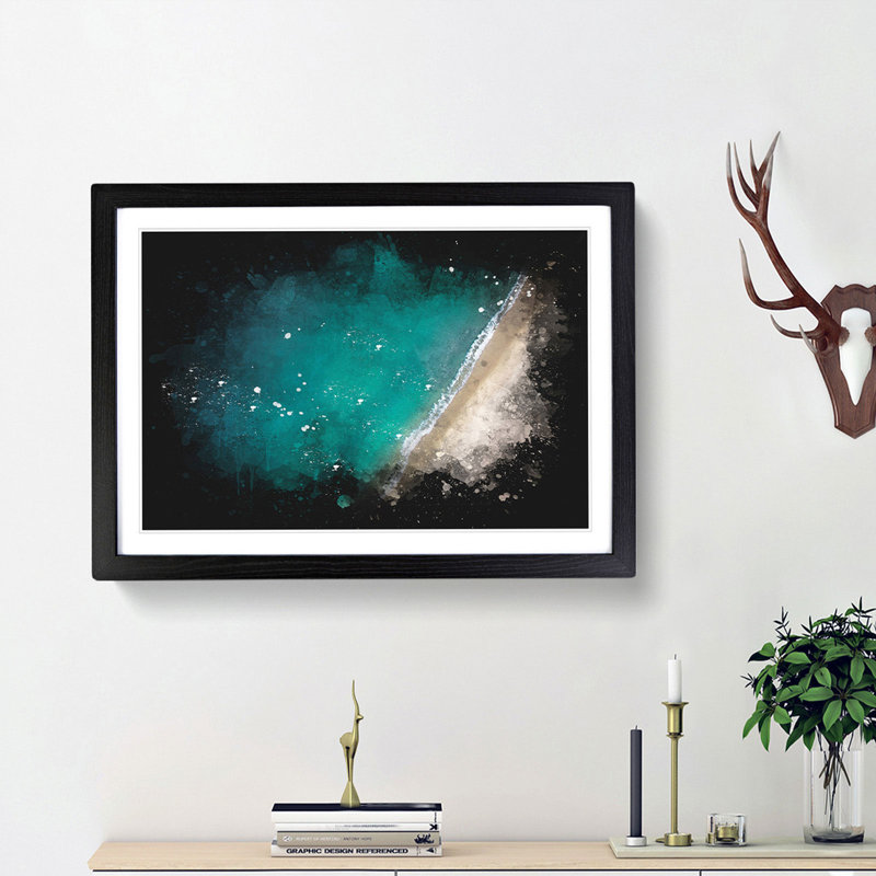 Beach In Toque Pequeno Brazil Paint Splash - Framed Print, 24cm H x 33cm W x 2cm D, Black Framed
