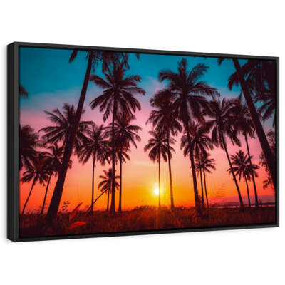 Silhouette, coucher de soleil tropical, reproduction sur toile