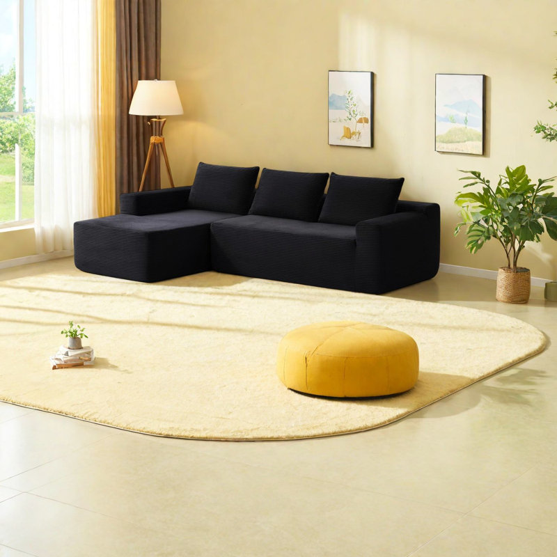Canapé modulaire spacieux de 105 po, structure en mousse et à ressorts, tissu en velours côtelé moderne pour les espaces de vie