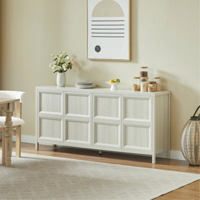 Buffet 67 po avec armoire basculante, charnières à fermeture en douceur et fixation murale à l'épreuve de l'inclinaison, commode de chambre à coucher. Gris clair.