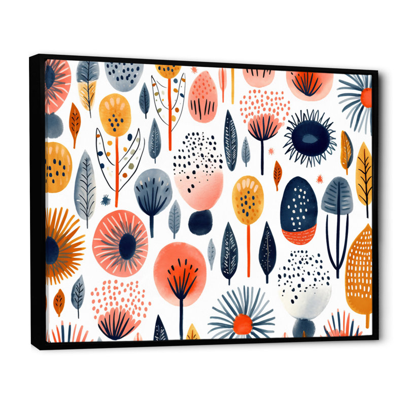 «Blue Coral Scandinave Floral Elegance II», reproduction sur toile, H 34 po x l 44 po x P 1,5 po, Cadre flottant noir