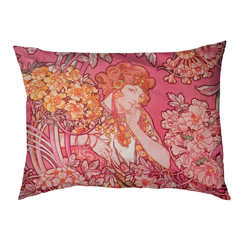 Oreiller de chien déverseurs de fleurs/classique, Petit (l 29,5 po x P 9,5 po x H 19,5 po), Rose / Orange