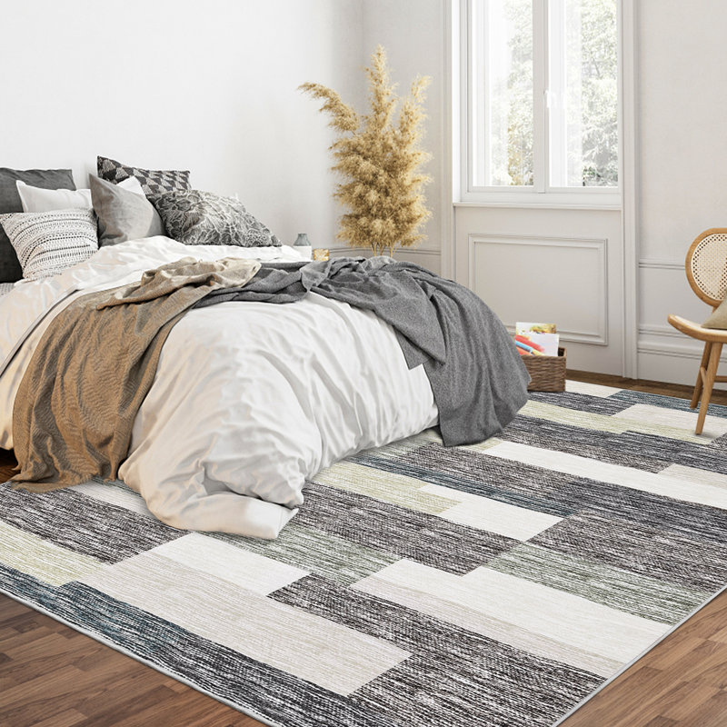 Randolph Geometric Machine Washable Area Rug with Rubber Backing for Living Room Plaid Non-Slip Rug Modern Indoor Carpet Non-Shedding Rug for Bedroom Dining Room Hallway Kitchen Office Playroom Nursery