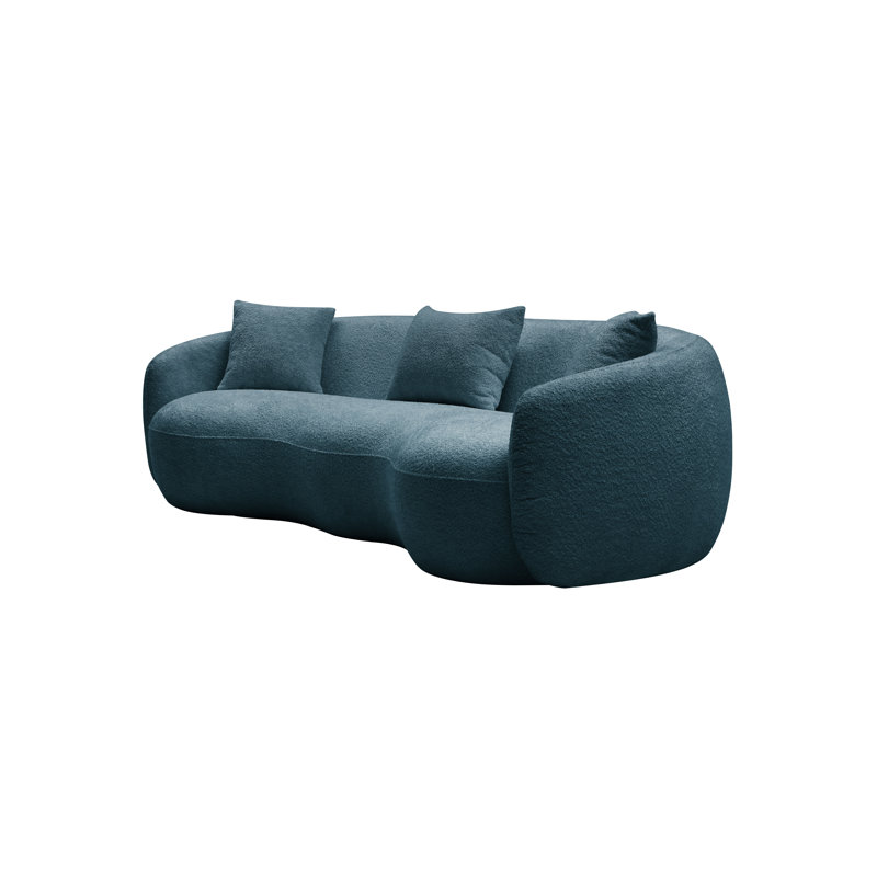 Canapé moderne incurvé moderne en tissu bouclé bleu, canapé surdimensionné en demi-lune de 93,6 po pour le salon