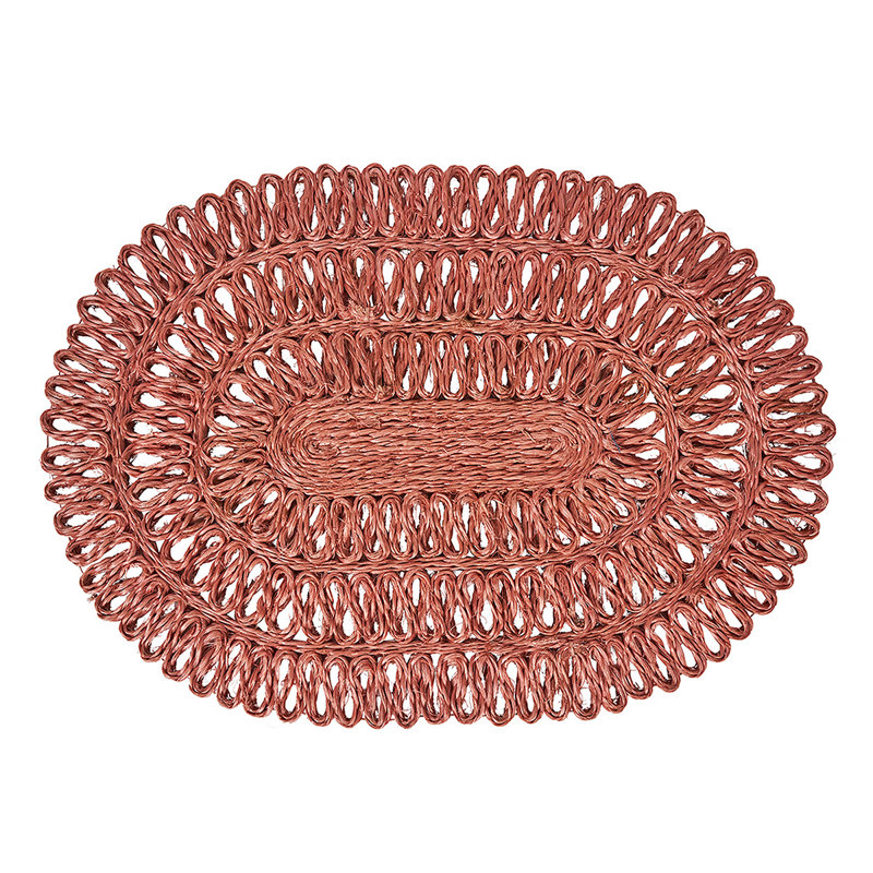 Straw Loop Oval Placemat, Coral