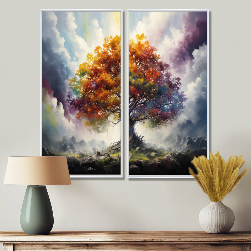 Arbre de vie toutes saisons II - art mural sur toile verte, H 32 po x l 32 po, Reproduction encadrée sans passe-partout