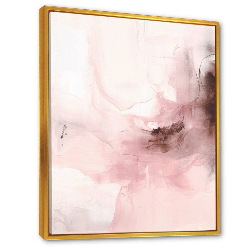Rose délicat abstrait marbre IV - art mural abstrait en marbre, H 20 po x l 12 po x P 1 po, Cadre flottant doré