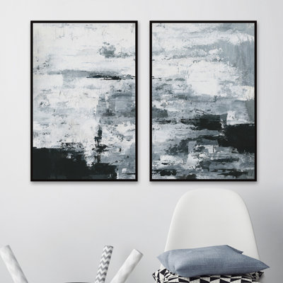'Black and White Smudges' by Parvez Taj - 2 Piece Floater Frame Multi-Piece Image Print on Canvas
