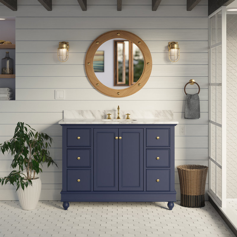 Ensemble de meuble-lavabo simple 48 po Ferdinand, Marbre de Carrare, Bleu royal