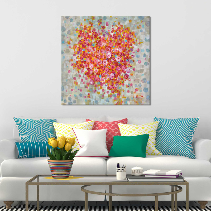 «Circle of Hearts», reproduction de peinture acrylique sur toile, H 18 po x l 18 po x P 1 po, Toile tendue