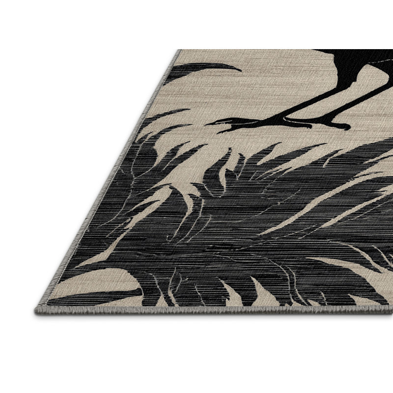  Tapis lavable noir Drongo, Rond 5 pi