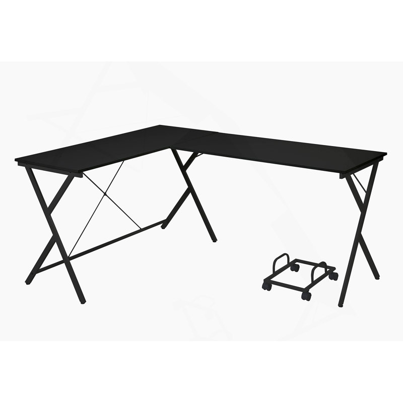 Holguin Dazenus Black Finish L-Shape Computer Desk With Spacious Tabletop And Mobile Computer Holder, Ideal For Compact Spaces And Multitasking.