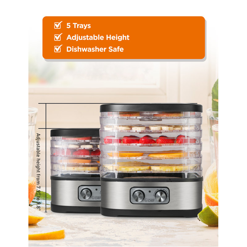 CHK Series COMMERCIAL CHEF Food Dehydrator with 5 Adjustable Height Trays, Stainless Steel