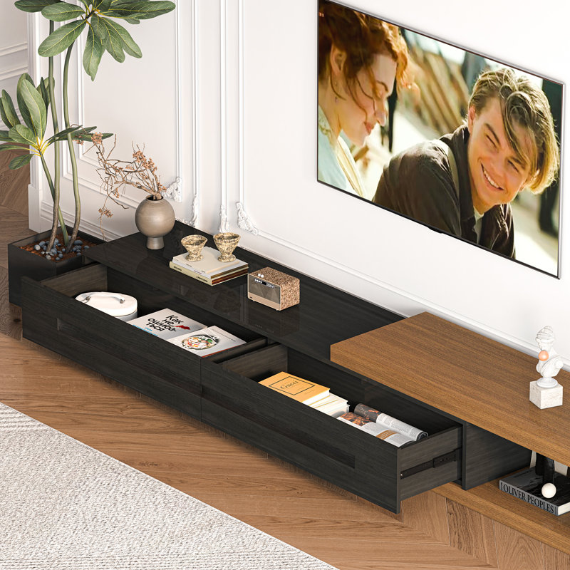Extendable Tv Stand, Modern Entertainment Center For Up To 120 Inch Tv, Wood Reversible Tv Media Console With 3 Drawers For Living Room Bedroom, 82-110"