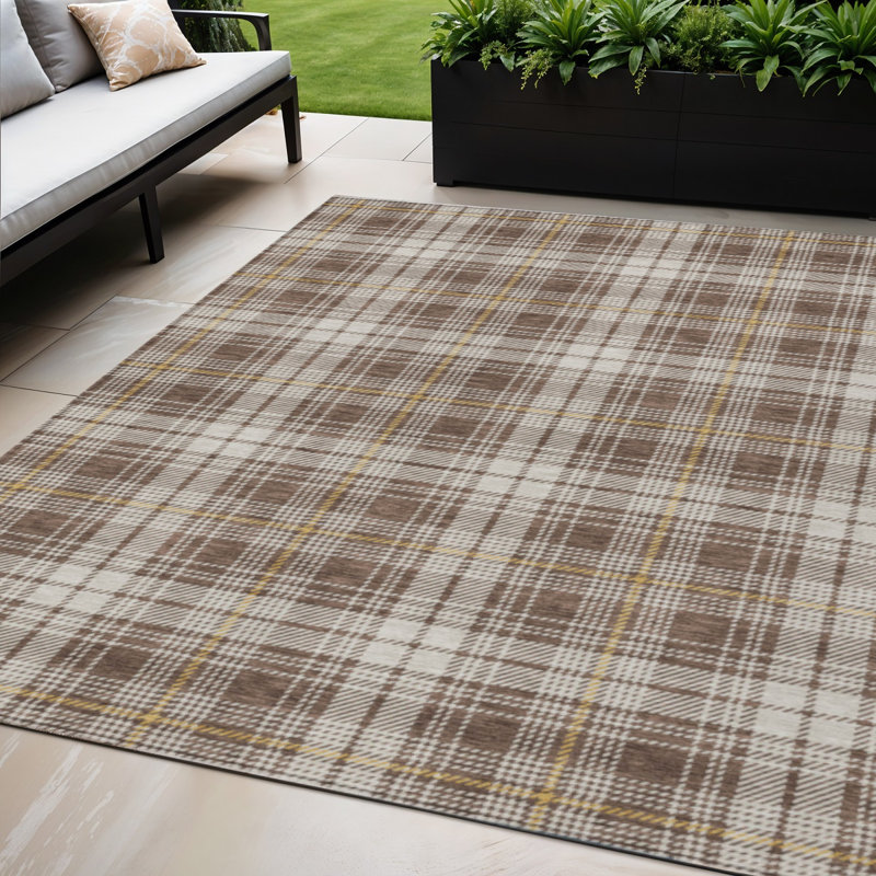 Tapis d'intérieur lavable à carreaux brun 5 pi x 8 pi