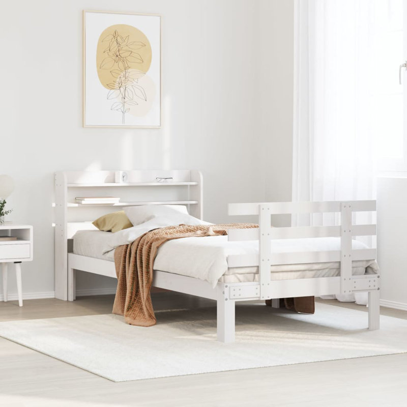 Bed Frame With Headboard Without Mattress, White, 85 x 208 cm