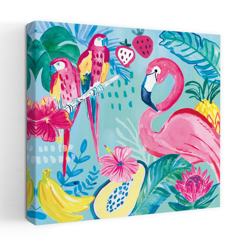 Flamants tropicaux fruités V avec art animalier, H 36 po x l 36 po