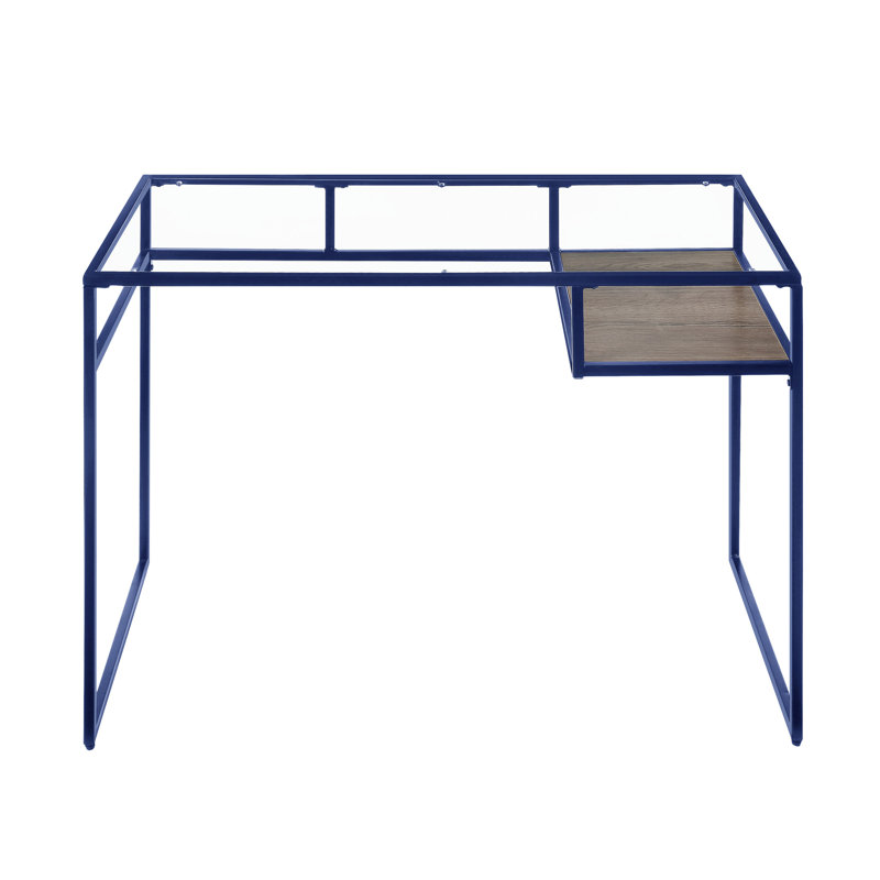 Yasin Glass Top & Blue Finish Writing Desk (Not Including Office Chair), Blue