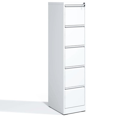 Office/Home 5 Metal File Cabinet, Steel Build, Easy Access, Tilt, Full Extension Drawers, White Structure, Extension, Smooth Operation,