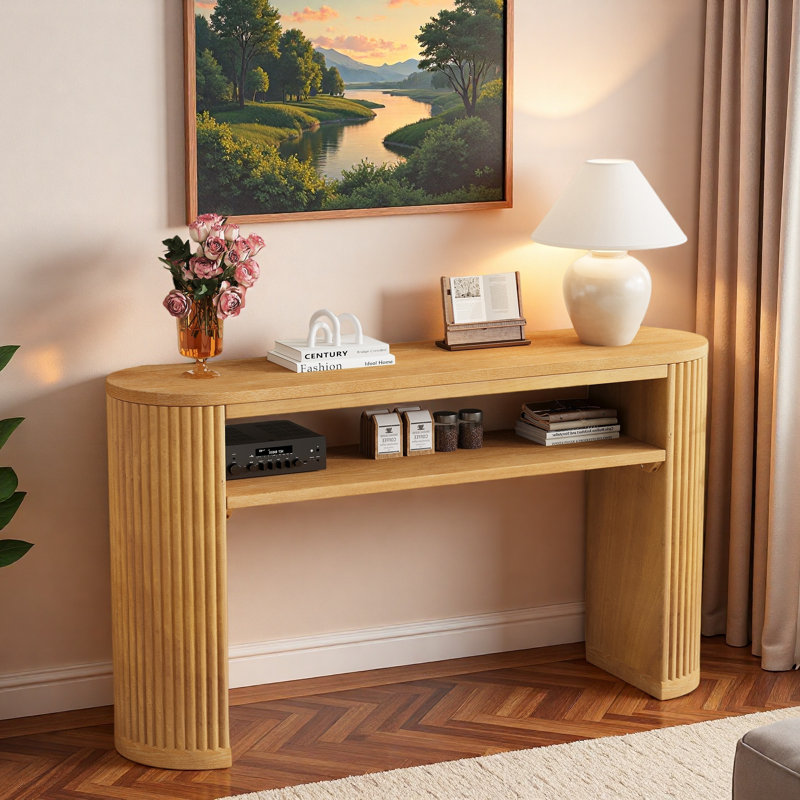 Console Farmhouse avec pieds cannelés et tablette ouverte, Natural