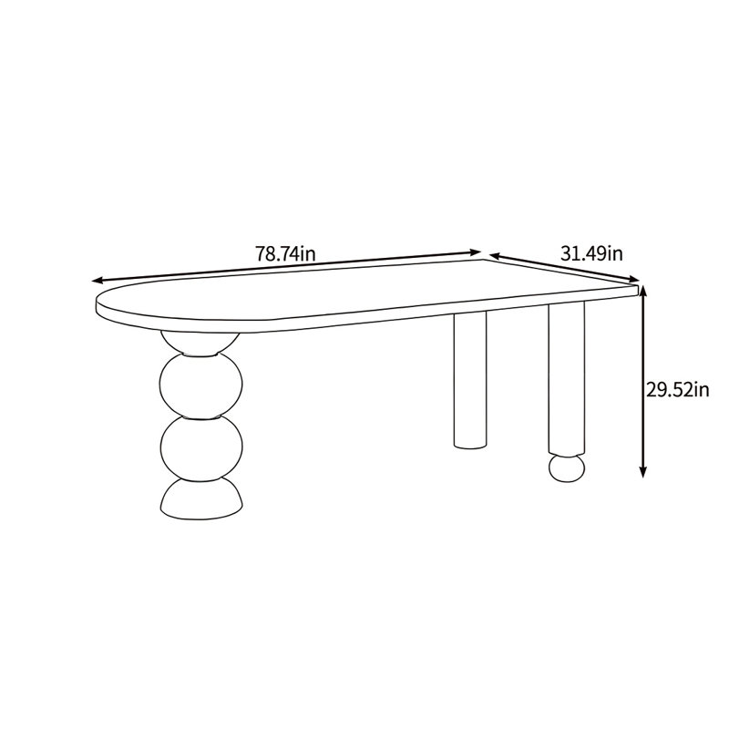 Table écologique en bois massif, H 29,52 po x L 78,74 po x l 31,49 po