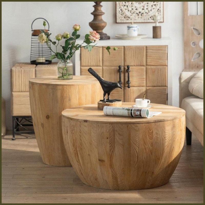 Table basse 31,5 po en bois de sapin rétro avec rangement - Facile à nettoyer pour la vie, le bureau et la salle à manger