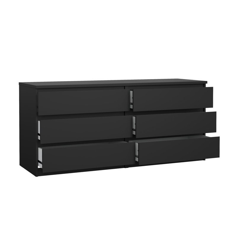 Commode double à 6 tiroirs l 60,5 po Jada, Noir mat