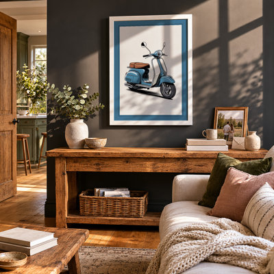 Blue Scooter Vintage - Framed Print