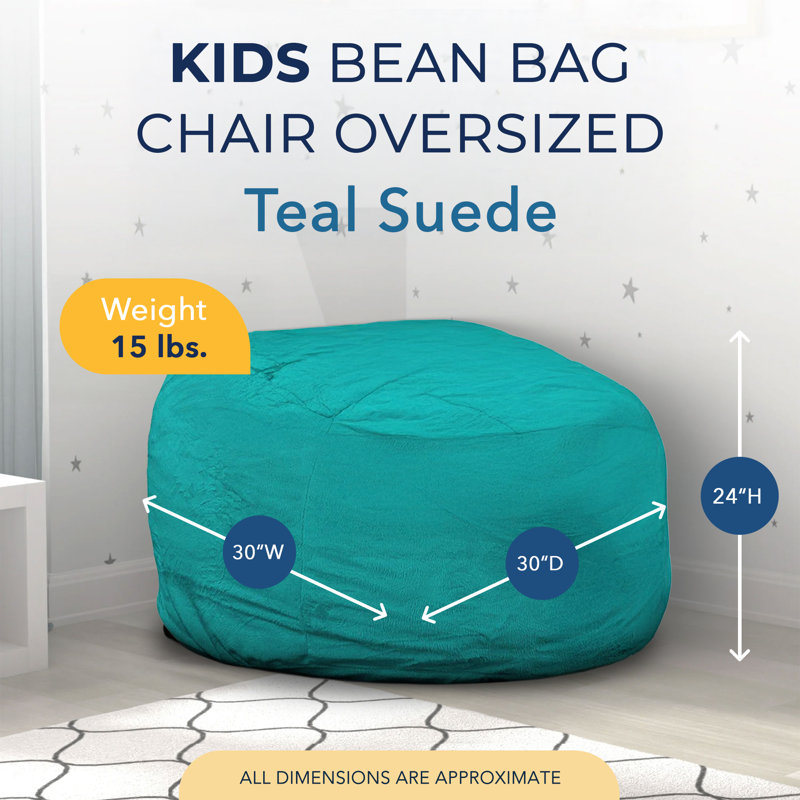 Bean Bag Chair, Oversized Indoor Comfy Lounger, Suede, Teal Suede, 24" H x 30" W x 30" D