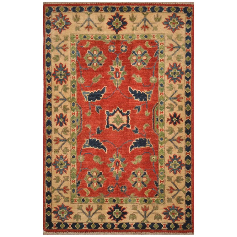 2x3' Wool Hand Knotted Rug, Red/Navy/Gold w Pad