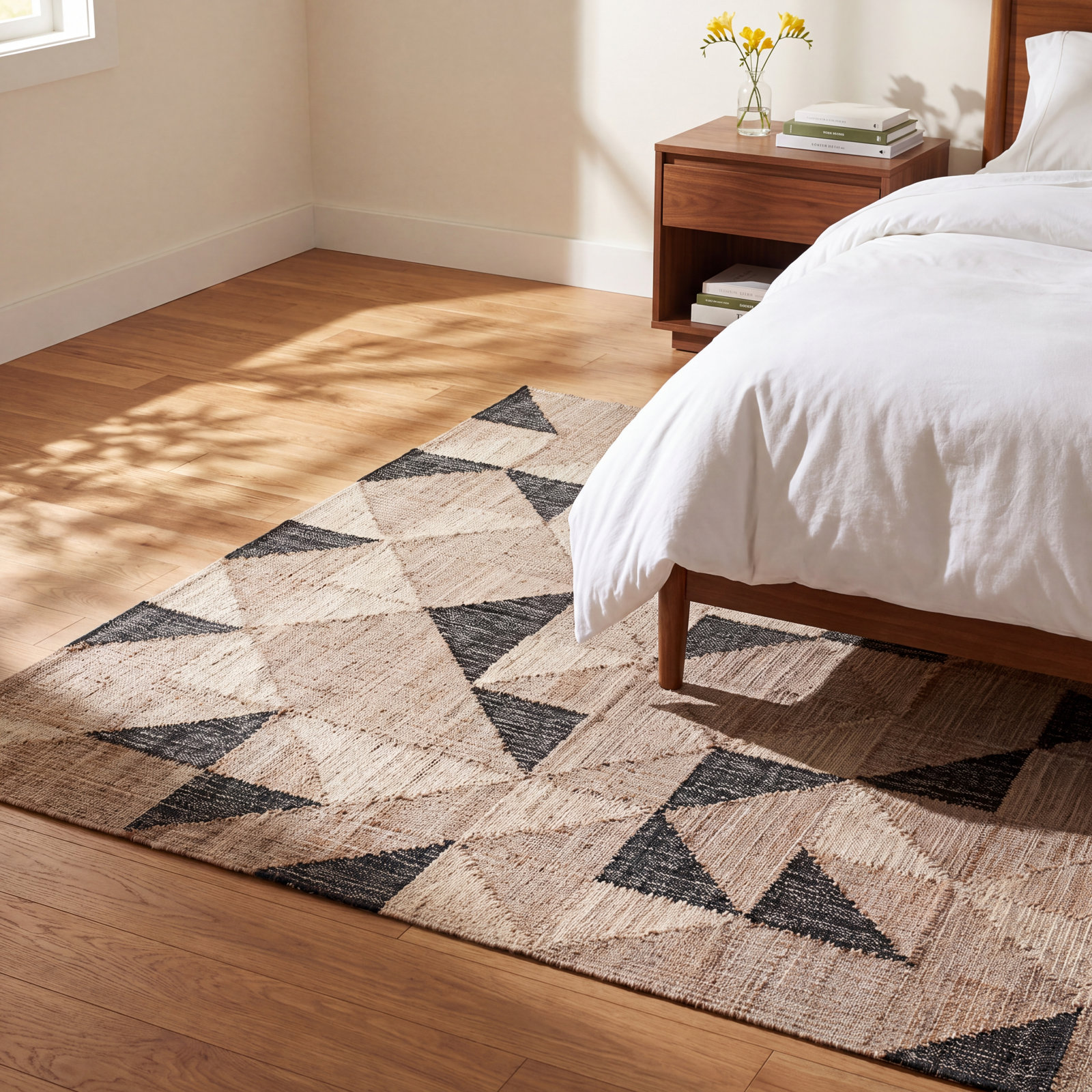 Solene Brown Charcoal Geometric Jute Rug, Rectangle 5' x 8'