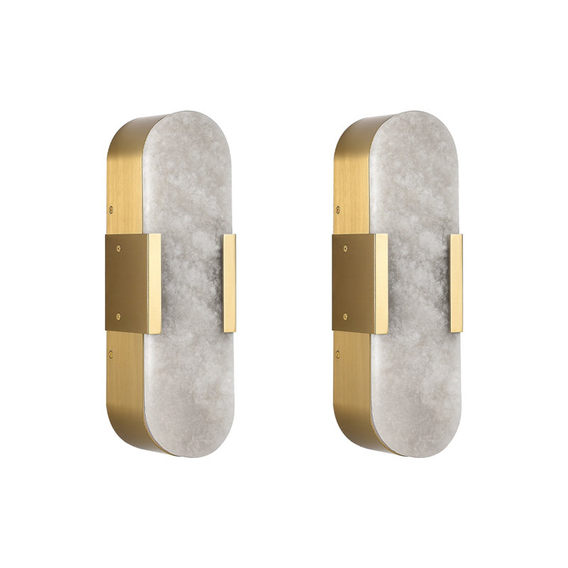 13.8" Natural Marble Wall Sconce, Gold Sconces Set of Two, Indoor Modern Bathroom Sconces Wall Lighting for Living Room, Bedroom, Hallway, Stairs