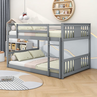 Wooden Bunk Bed With Safety Guardrails And Ladder