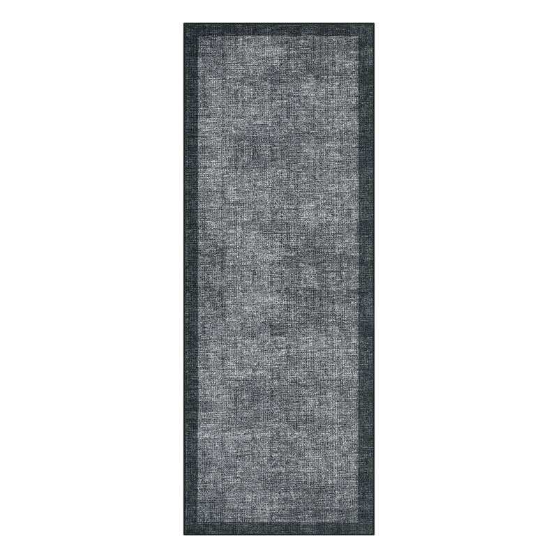 Bordered Machine Washable Rug with Rubber Backing Non Slip Soft Non Shedding Low Pile Thin Foldable Indoor Carpet, Dark Gray