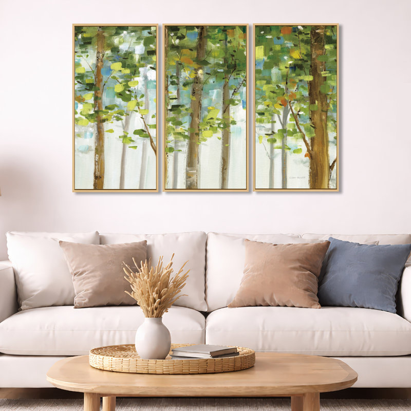 Étude de forêt verte - ensemble d'art mural sur toile traditionnel encadré de 3