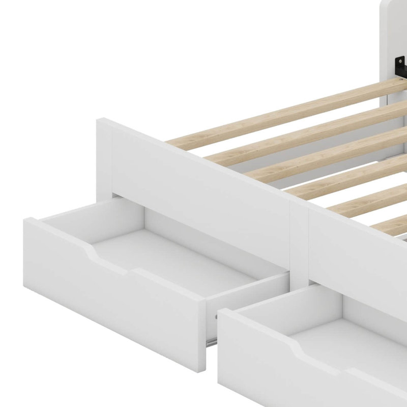 Lit de jour simple en bois avec bibliothèques de rangement, tiroirs, lit gigogne et conception de chargement USB, Blanc