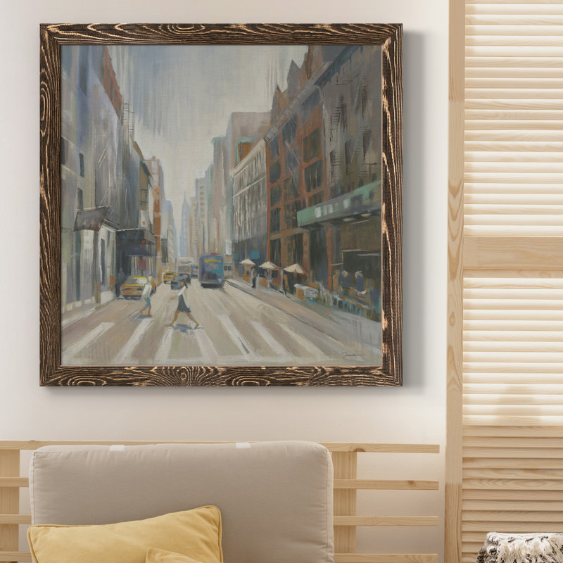 Vue sur la ville - Toile encadrée de qualité supérieure - prête à être accrochée, Encadré de bois de noyer
