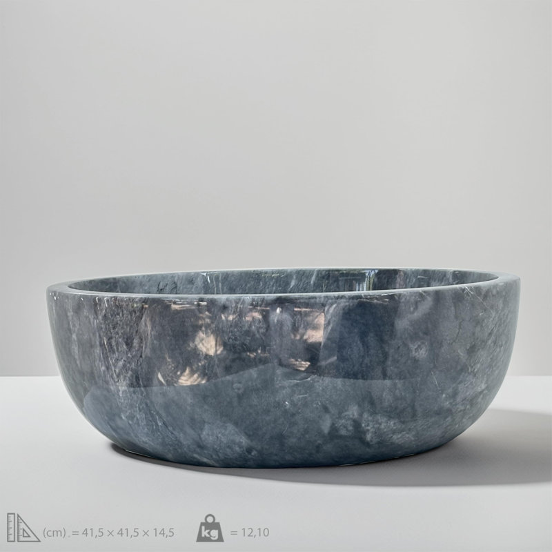 Dark Grey Marble Vessel Sink – Handcrafted Round Bathroom Basin, 16.34 Inch Polished Natural Marble