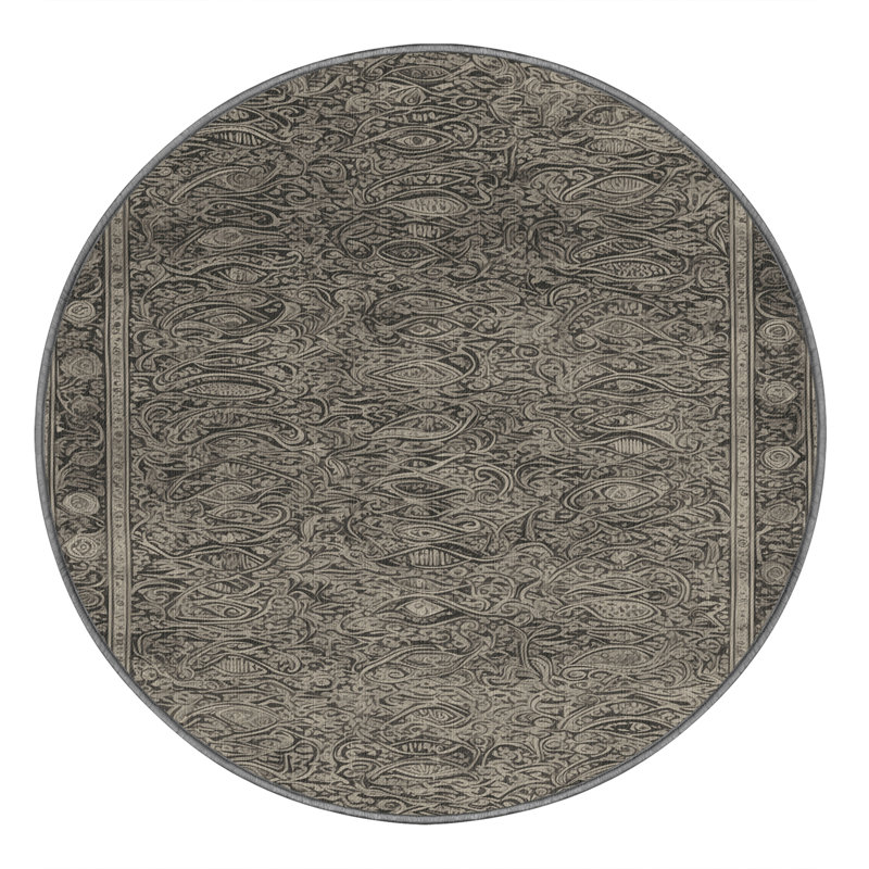 Machine Washable Persian Gray Area Rug, Round 8' x 8'