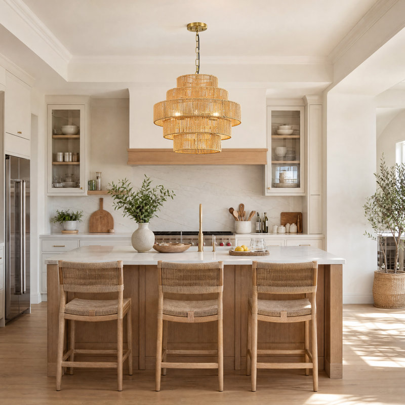 6 - Light Dimmable Hand-woven Rattan Tiered Chandelier
