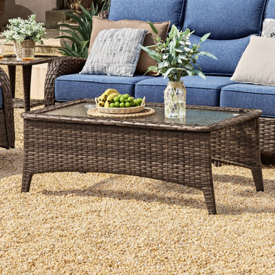 Outdoor Coffee Table With Tempered Glass Top And Storage For Backyard