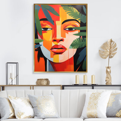 Minimalisme, femme tropicale orange, portrait I - femme mexicaine, art mural