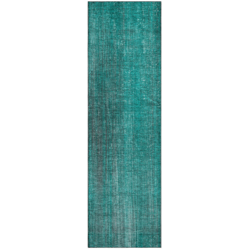 Teal Microfiber Abstract Washable Runner Rug 2'3" x 7'6"