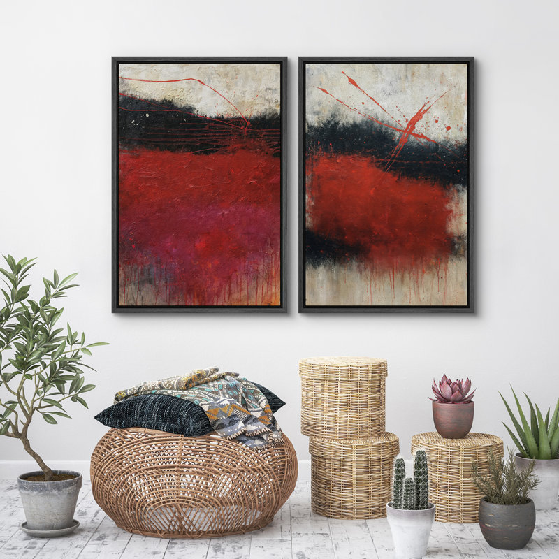 Art mural abstrait, ensemble de 2 reproductions d'art encadrées sur toile, H 36 po x l 48 po, Noir