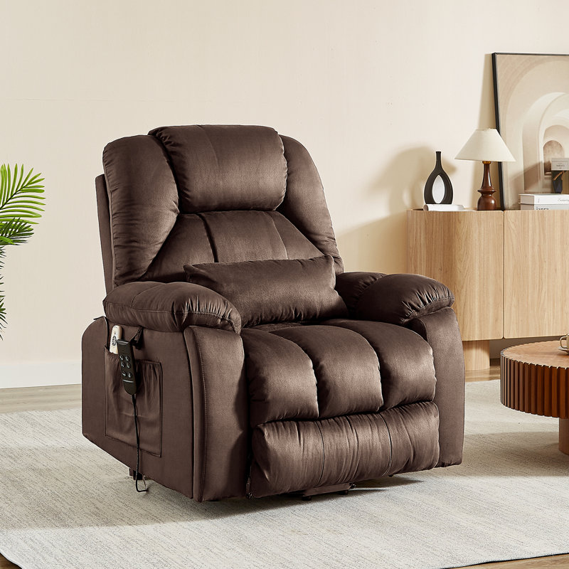 40.1" W Microsuede Oversize Dual Motor Power Lift Recliner Chair With Massage And Heating, Brown